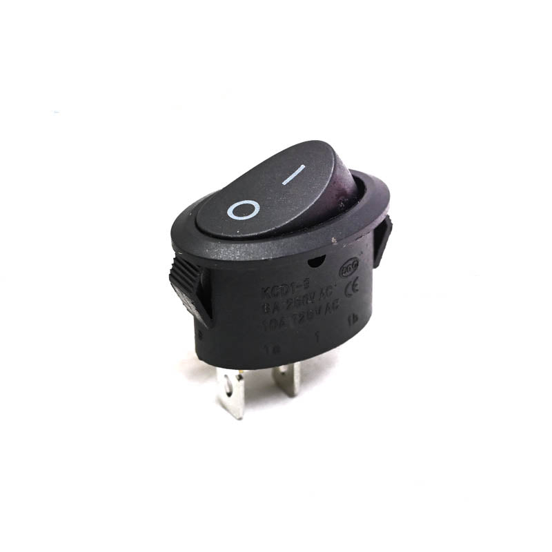 Rocker Switch 2 pin Oval Round on-off,Black Housing, Black Button,"I O" marked