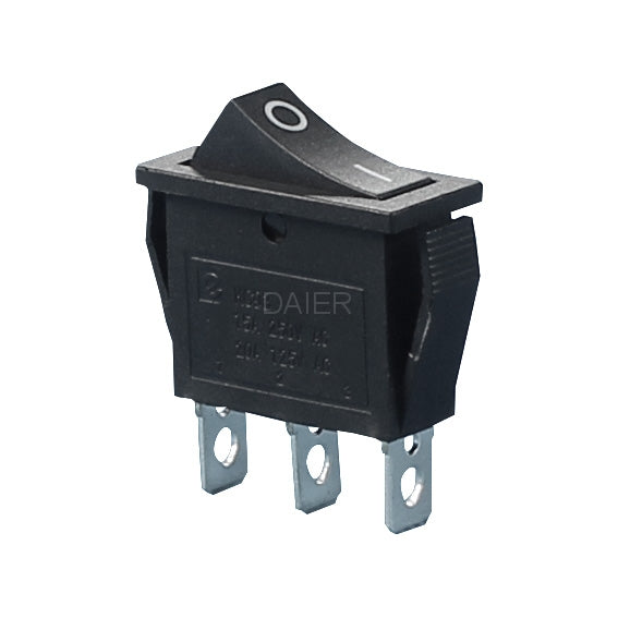 Rocker Switch 3 pin ON OFF Black Housing, Black Button,"O I" marked