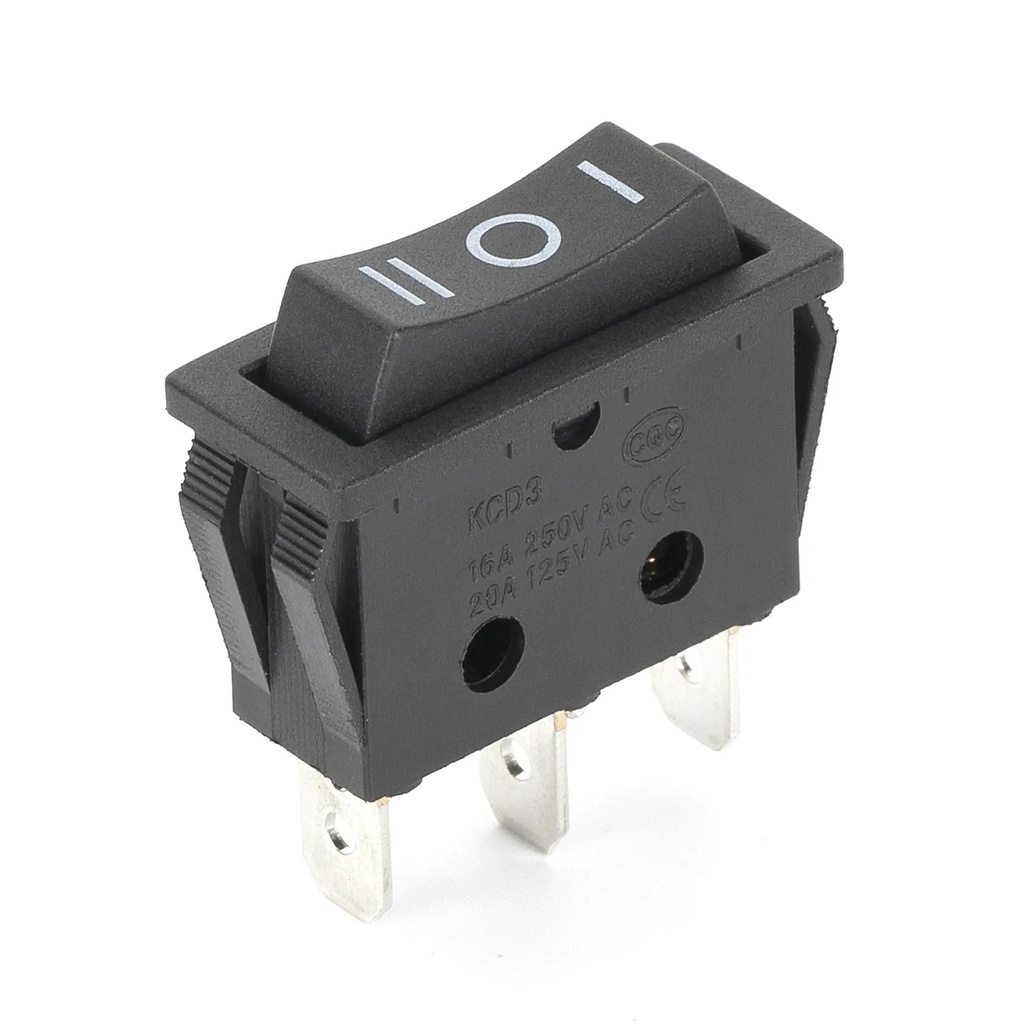 Rocker Switch SPDT 3 PiN 2 way ON OFF ON BLACK,"I O II"marked.