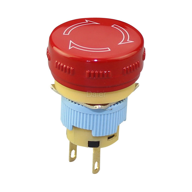 Emergency Stop Button 16mm 2 Pin Waterproof Switch Flat Round Button, Plated Terminal