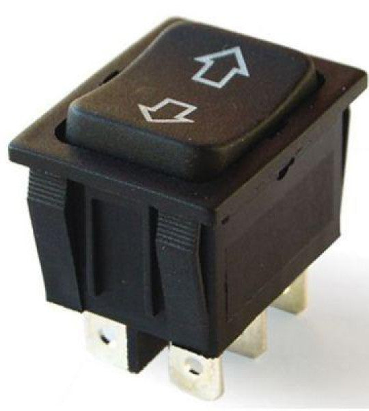 Rocker Switch 6 pin,2 way ON-OFF-ON, black housing, black button, with arrow mark