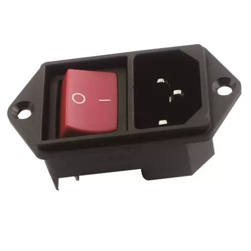 Power Socket C14 Male with KCD1-6-201 rocker switch, black body & black button