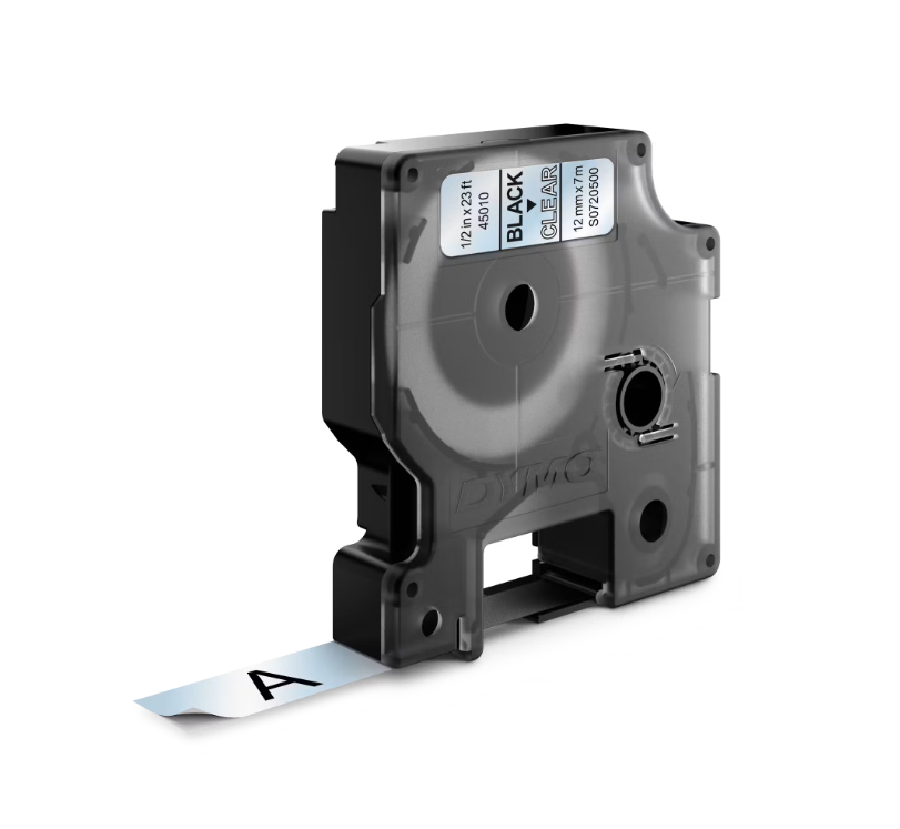 DYMO D1 Standard Labels - Black Text on Clear Label 5" - 12mm