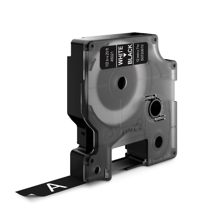 DYMO D1 Standard Labels - White Text on Black Label 5" - 24mm