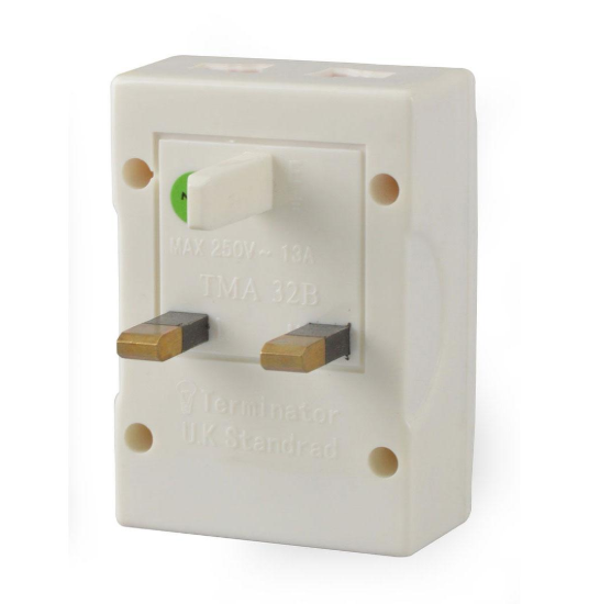 Terminator 3 Way Universal Multi Adaptor One 3 Pin And Two 2   Pin with 3 Pin Flat Plug 13A