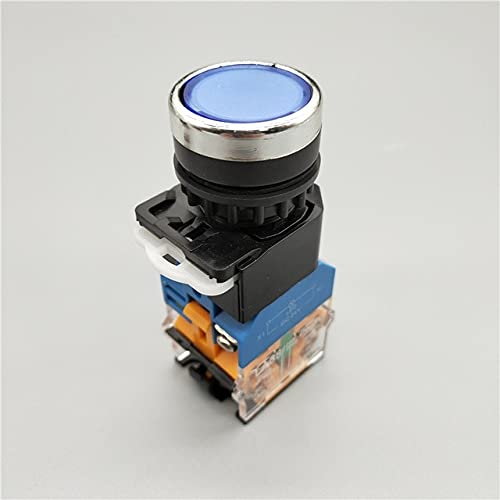 Flat-head Button with Light LA38-11D, AC220V,Blue Self-Reset ,Sliver