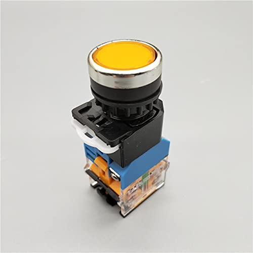 Flat-head Button with Light LA38-11D,AC220V,Yellow Self-Reset ,Sliver