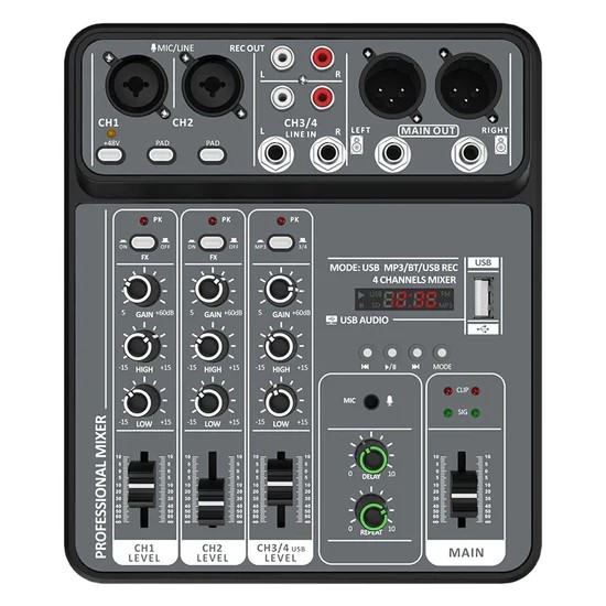 4 Channel 48V Phantom Power USB / Bluetooth DJ Console Studio Sound Audio Mixer