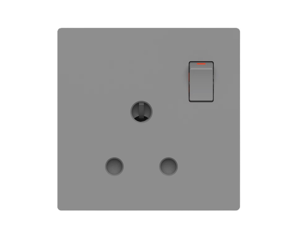 Siase 1 Gang 15A Switched Socket - Grey