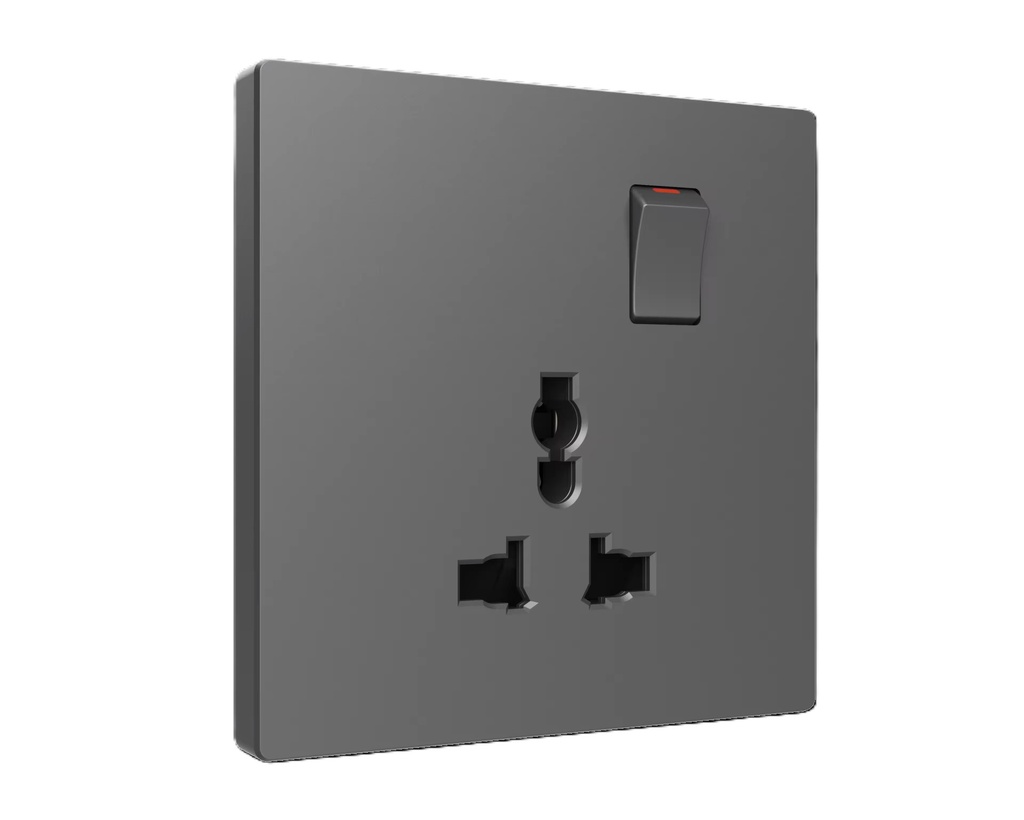 Siase 1 Gang Universal Switched Socket - Grey