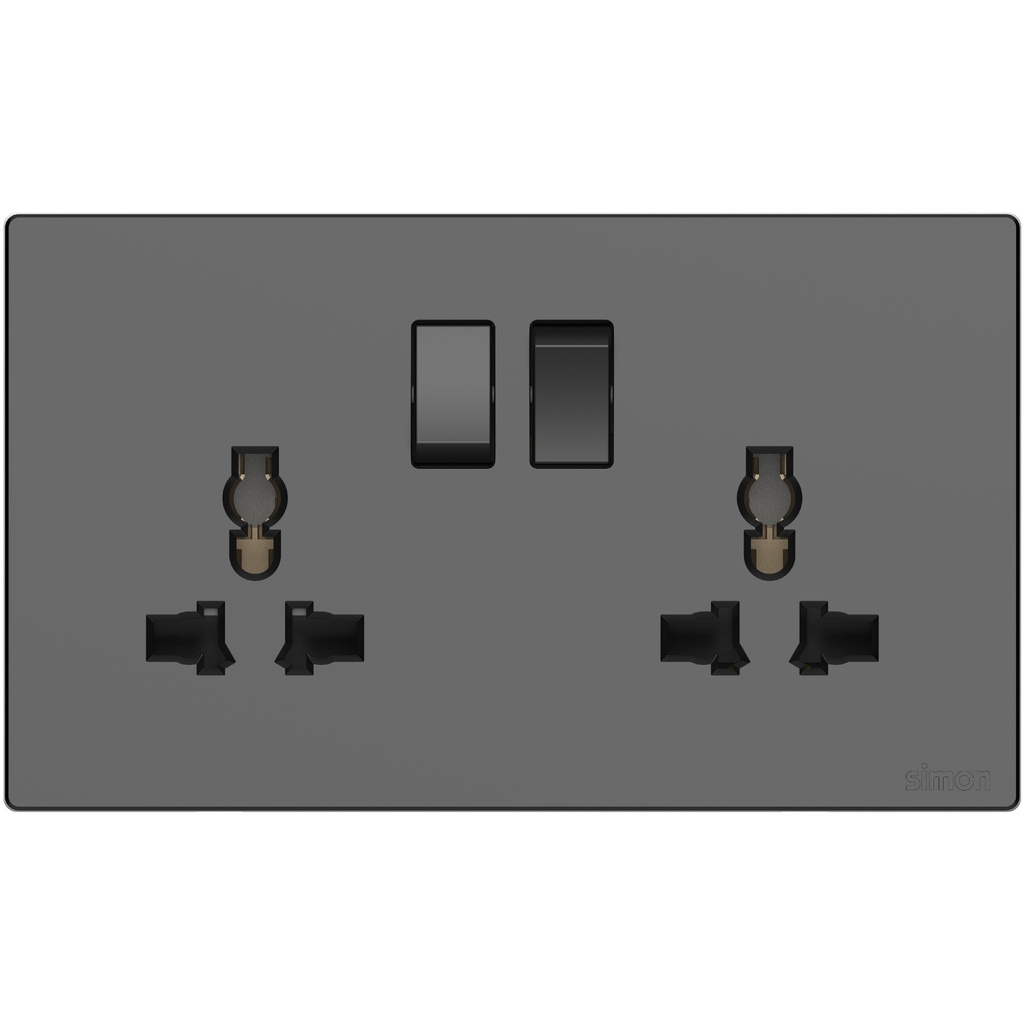 Siase 2 Gang Universal Switched Socket - Grey