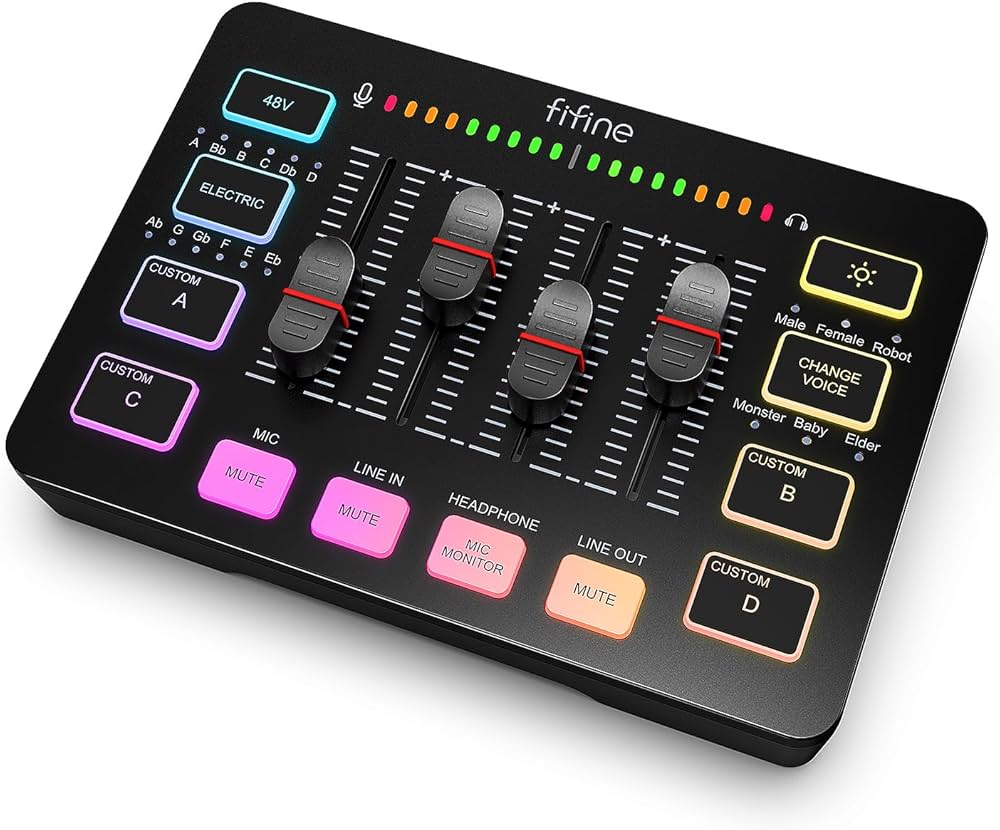 FIFINE Gaming Audio Mixer,Streaming 4-Channel RGB Mixer