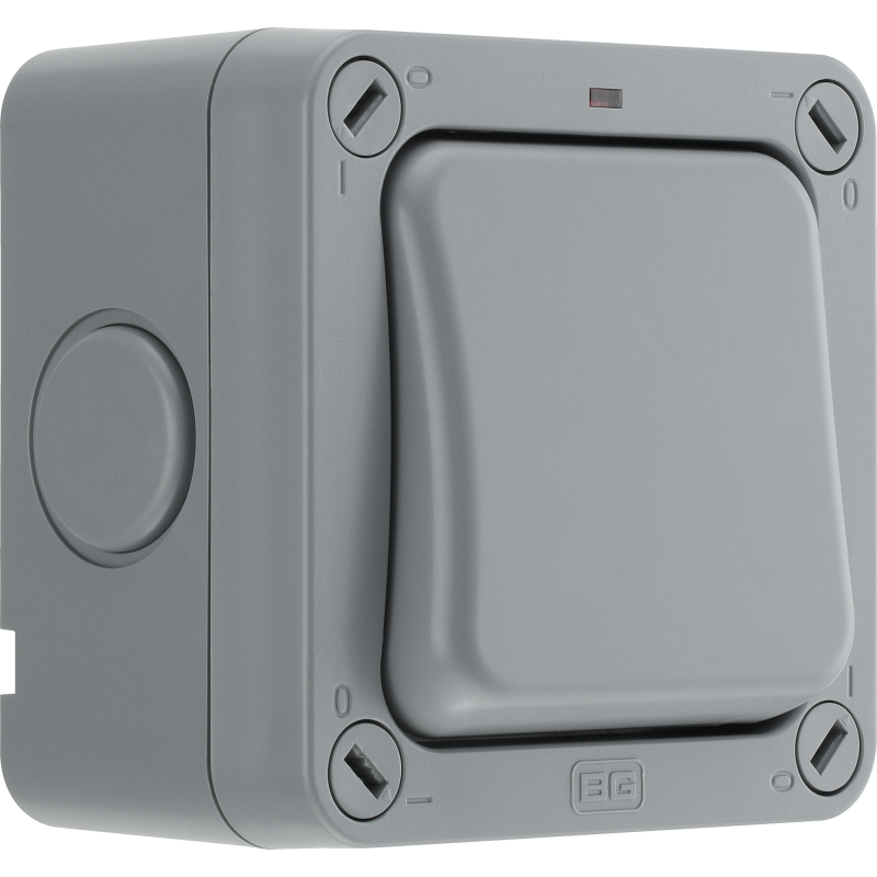 BG UV stable IP66 20AX Wide Rocker Single Switch/ 2 Way/ Neon Storm Weatherproof