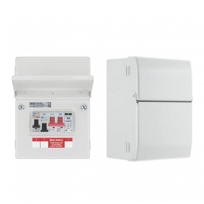BG British General SYNC EV Circuit Protection 40A Type A Double Pole RCBO/ 100AMain Switch/ Type2 SPD/ IP20 CFUEV1RDA