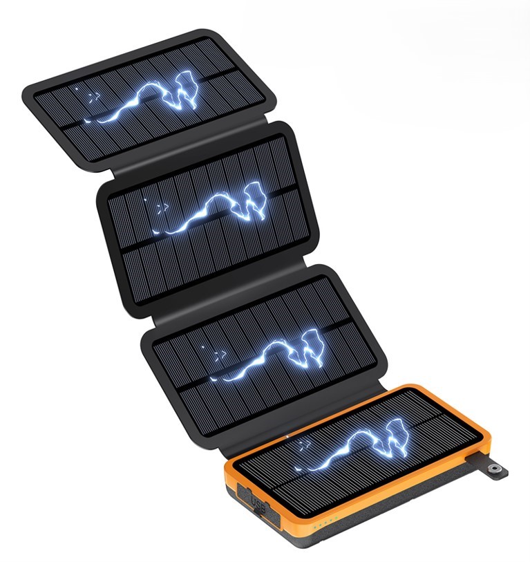 Portable Folding 4 Solar Panels 16000mAh Power Bank with 2.1A Fast Charging USB-A USB-C