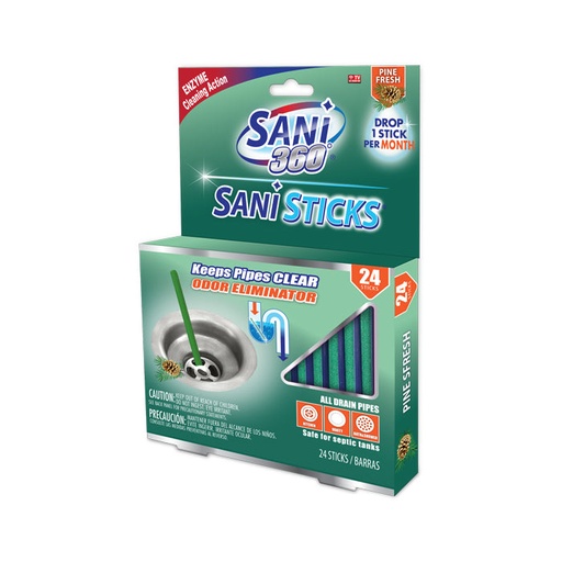 [33609] SANI 360 Sani Sticks Drain Odor Cleaner 24pcs pk - Pine Scent