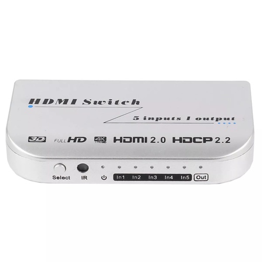 [62019] 4K HDMI 2.0 Switch 5 in 1 Out with IR Remote Control
