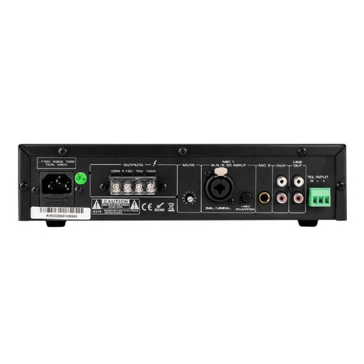 [82017] 40W RMS Tabletop Mixer Amp, 2mic, 1aux, tel input, 100V/70V and 4ohms