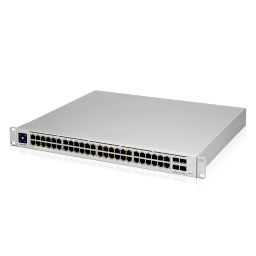 [82203] Ubiquiti Unifi 48 port switch with (40) 802.3at PoE+ ports, (8) 802.3bt PoE++ ports, and (4) 10 GB SFP+ ports. Powerful second-generation UniFi switching.