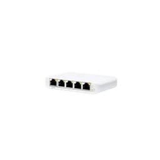 [82204] Ubiquiti UniFi Switch Flex Mini with 5-Port managed Gigabit Ethernet switch powered by 802.3af/at PoE or 5V, 1A USB-C power adapter.