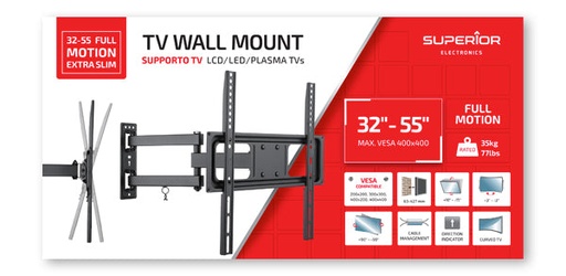 [82593] Superior TV Wall Mount 32-55 Full Motion Extra Slim