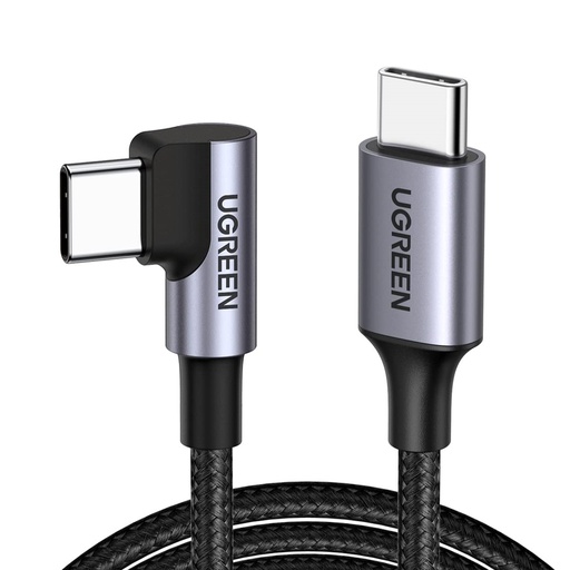 [82859] UGREEN USB-C to Angled USB 2.0 C M/M Round Cable Aluminum Shell Nickel Plating 2m (Gray Black)