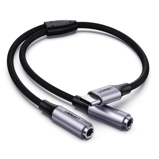 [82899] UGREEN USB Type C Male to 3.5mm 2 Female Audio Cable 25cm (Silver)
