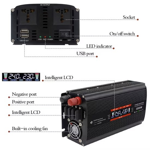[82990] 12Vdc 3000W modified wave inverter with LCD Screen