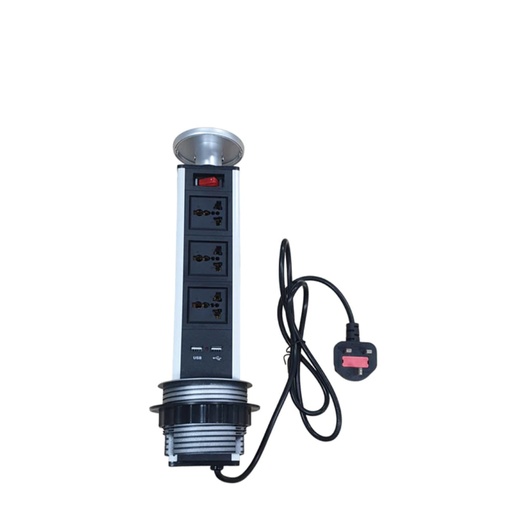 [83257] Electrical Pull Up Power Outlet With 3 universal Sockets And 2 USB Ports 10A 250V, UK plug