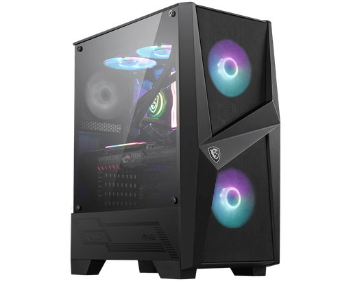 [83313] MSI MAG FORGE 100R Mid Tower Gaming Computer Case – Black  2X 120 mm ARGB PWM Fan, 1x 120 mm Fan, 1-6 ARGB Hub, Mystic Light Sync, Tempered Glass Panel, ATX, mATX and Mini-ITX