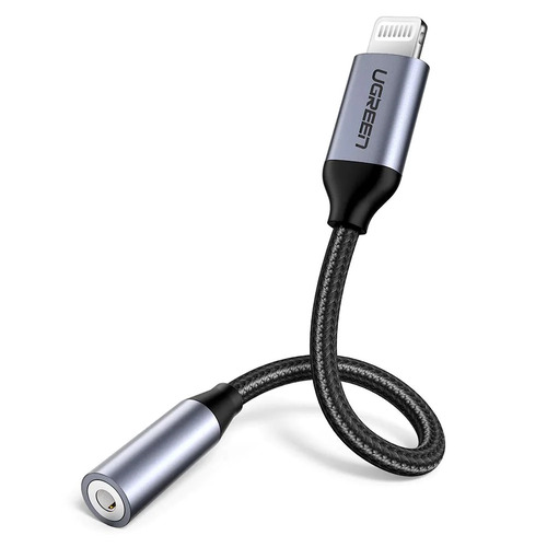 [83837] UGREEN Lightning M/F Round Cable Aluminum Shell with Braided 10cm (Black)