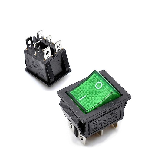 [84120] KCD4 Rocker Switch 6 Pins 16A 250V Green
