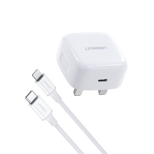[84362] UGREEN PD 20W PD Charger UK + USB-C to Lightning Cable 1m