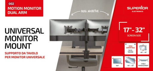 [84961] Superior Universal tabletop double monitor stand 17-32