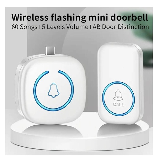 [85308] CACAZI DC Type-C Wireless Smart Doorbell - 1 Button, 1 Receiver