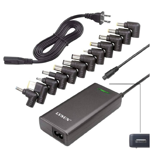 [85401] Universal Laptop Charger 90W AC Power Adapter for Laptop with 12 tips and 5V 1A USB Port