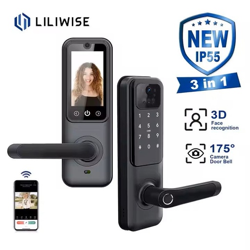 [85977] LILIWISE Smart Door Lock, RFID, Camera, Digital Display, With Mechanical Keys (6085 Mortise)