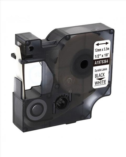 [86146] DYMO D1 Permanent Label Tape (Black on White) 12mm x 5.5m