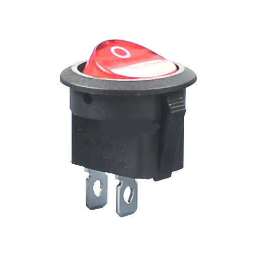[86240] Rocker Switch 2 pin Round On Off black housing color,red button,"I O" marked