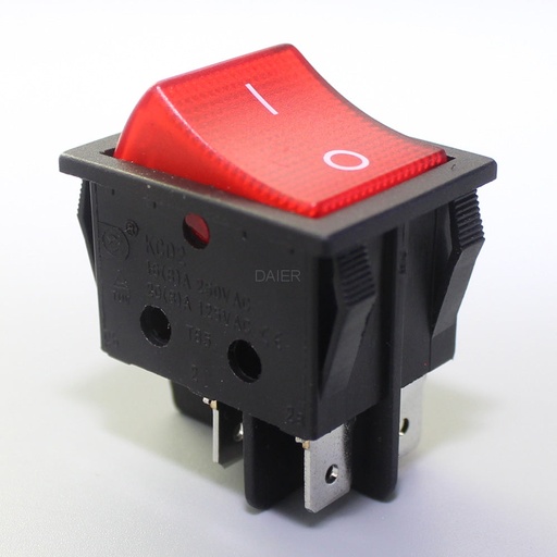 [86246] Rocker Switch 4 pin On Off 220V light,black housing,red button,"O I" marked