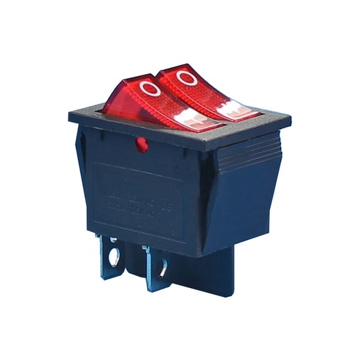 [86248] Rocker Switch 2 Gang 4 pin black housing,transparent red button,"O I" marked