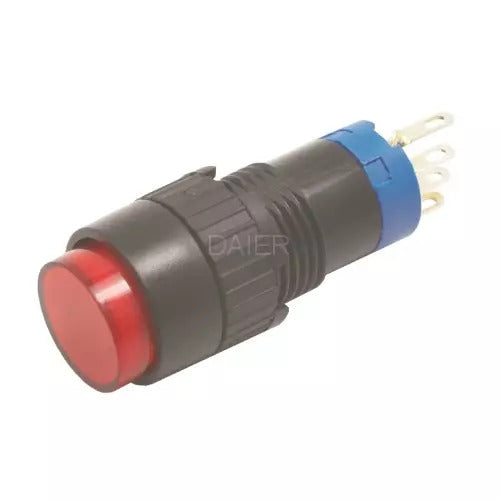 [86255] Push Button 12mm Round Latching Red 4 PIN