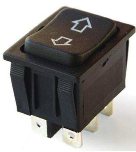 Rocker Switch 6 pin,2 way ON-OFF-ON, black housing, black button, with arrow mark