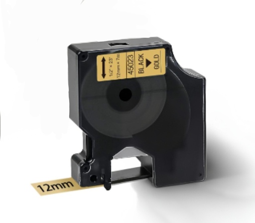 [86654] DYMO D1 Standard Labels - Black Text on Gold Label 5" - 12mm