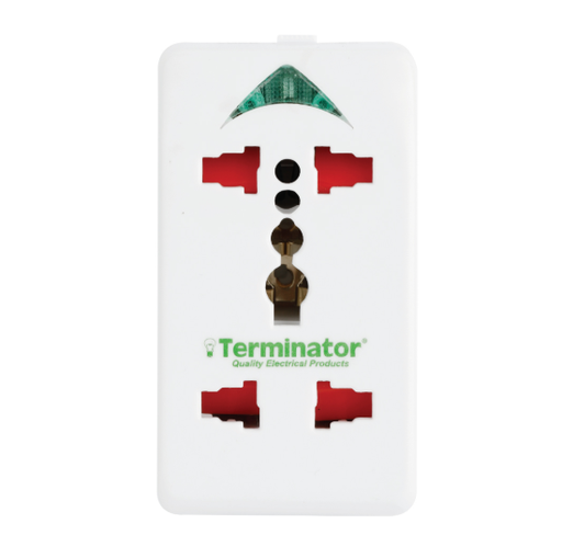 [86728] Terminator Travel Adaptor Multi Pin with Single Universal & 2 Pin Socket, Safety Shutter & Indicator