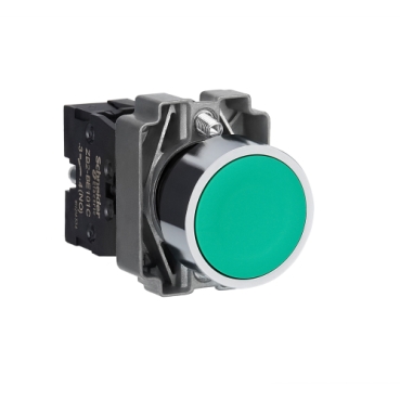 [86940] Metal Push Button Switches XB2-22mm NO - Green Self-Resetting, Silver