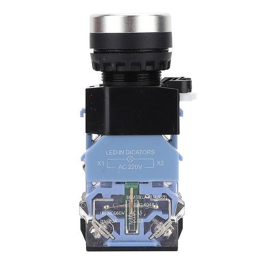 [86949] Flat-head Button with Light Self-Reset LA38-11D,AC220V,Green, Self-Reset ,Sliver