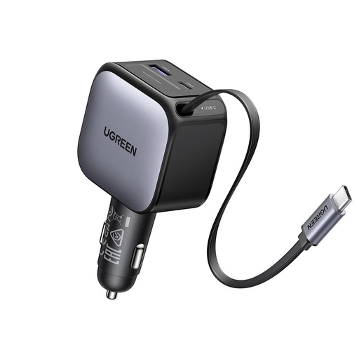 [87030] UGREEN 60W Retractable Cable With Type-C+USB Car Charger - EC602