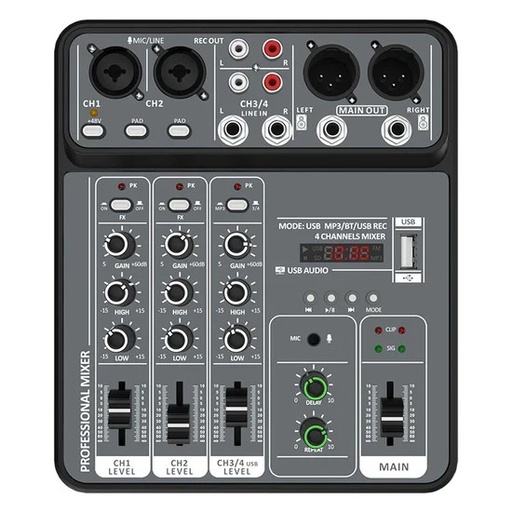[87118] 4 Channel 48V Phantom Power USB / Bluetooth DJ Console Studio Sound Audio Mixer