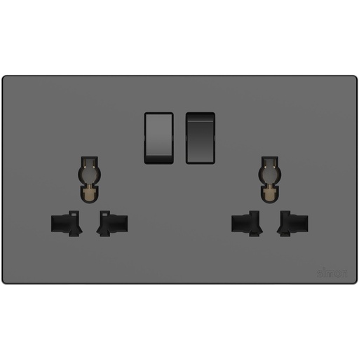 [87163] Siase 2 Gang Universal Switched Socket - Grey